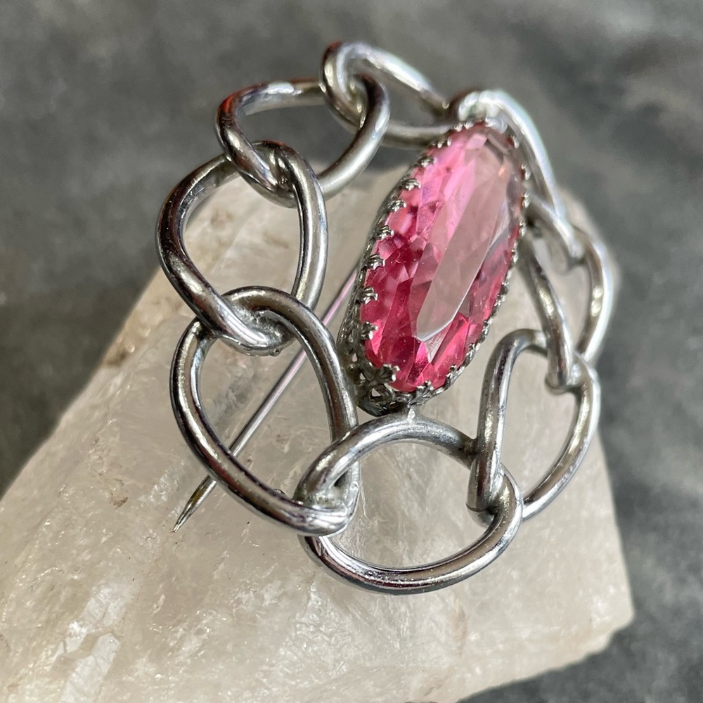 Vintage Art Deco Pink Crystal Brooch - Picture 4 of 10